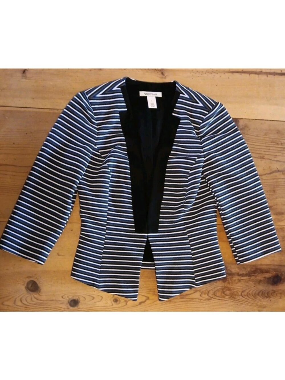 White House Black Market Womens 0 Blazer Single Hook Cropped Stripe Blue Chic